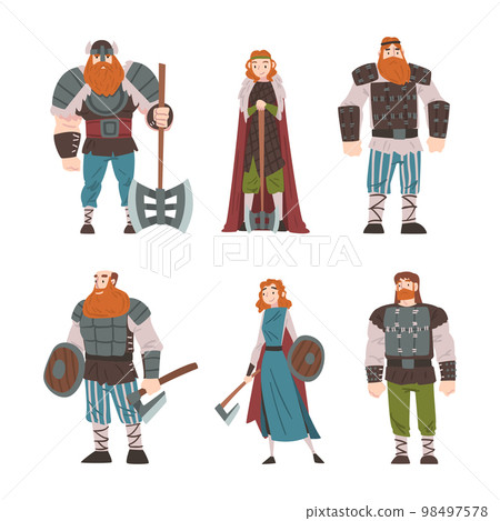 Viking Male and Female Character with Weapons Vector Set Viking Male and Female Character with Weapons Vector Set 98497578