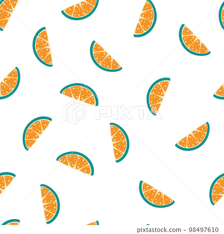 Lemon slice seamless pattern. Sweet summer fruit background. Perfect for textile, wallpaper and scrapbook. Vector cartoon illustration 98497610