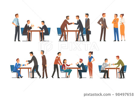Business Meeting in Office with People Character Deal Making and Handshaking Vector Set Business Meeting in Office with People Character Deal Making and Handshaking Vector Set 98497658