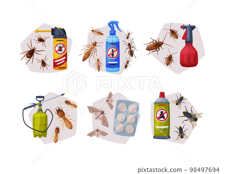 Pest Control and Insect Extermination Service with Chemical Bottle Vector Set Pest Control and Insect Extermination Service with Chemical Bottle Vector Set 98497694