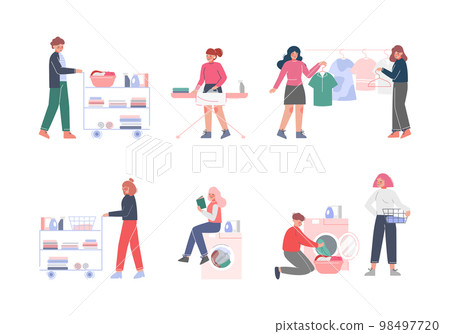 People Characters in Laundry Service with Washing Machine Vector Set People Characters in Laundry Service with Washing Machine Vector Set 98497720