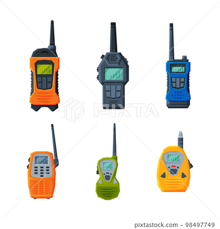 Handheld Transceiver or Walkie-talkie as Portable Radio Device with Antenna Vector Set Handheld Transceiver or Walkie-talkie as Portable Radio Device with Antenna Vector Set 98497749
