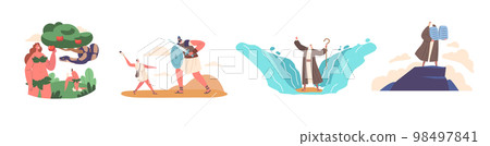 Set Bible Narratives and Stories, Isolated Compositions With Legendary Characters Isolated Scenes On White Background Set Bible Narratives and Stories, Isolated Compositions With Legendary Characters Isolated Scenes On White Background 98497841