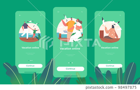 Vacation Online Mobile App Page Onboard Screen Template. Family Characters Walking. Father Holding Kids Hands Vacation Online Mobile App Page Onboard Screen Template. Family Characters Walking. Father Holding Kids Hands 98497875