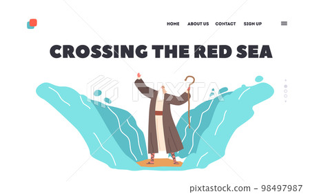 Crossing the Red Sea Biblical Story Landing Page Template. Religion Series of Moses Exodus Route Cartoon Illustration 98497987