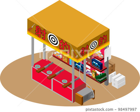 Illustration of an isometric shooting stall 98497997