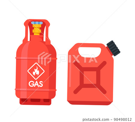 Red Balloon And Canister With Diesel, Explosive Liquid Gas, Petroleum, Fuel. Container For Chemicals Transportation 98498012