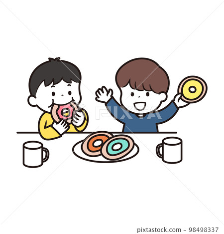 兩個男生吃零食插畫素材 98498337