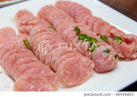 Top view of Sliced sour pork, focus selective 98498863