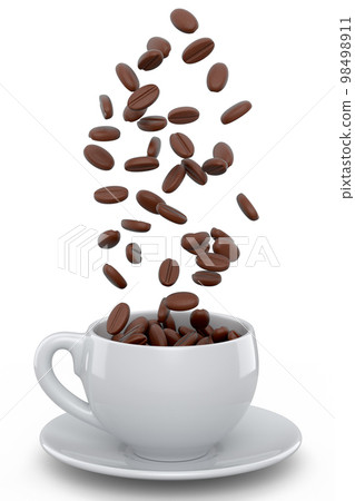Ceramic coffee cup with coffee beans for americano, espresso, latte on white 98498911