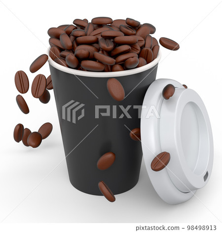 Paper coffee cup with coffee bean for cappuccino, americano, espresso on white 98498913