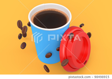Paper coffee cup with coffee bean for cappuccino, americano, espresso on yellow 98498915