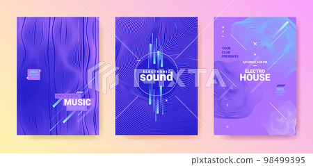 Blue Purple Dance Music Flyer. Electro Party Cover. Vector Edm Background. Gradient Distort Waves. Dance Music Flyer. Technology Festival Illustration. Techno Sound Poster. Dance Music Flyer Set. 98499395