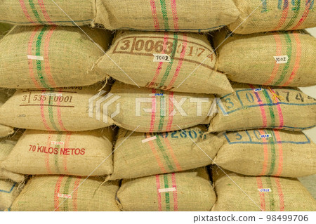 bags of coffee in storage ready for export bags of coffee in storage ready for export 98499706