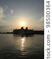 Harbor with sea and passenger ships at sunset 98500364