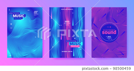 Dance Posters. Electronic Sound Cover. Techno Party Flyer. Vector Edm Background. Abstract Dance Poster Set. Geometric Festiv Illustration. Gradient Wave Circle. Futuristic Abstract Dance Poster. 98500459