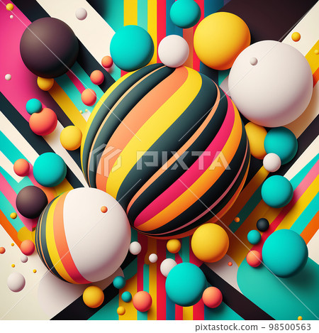 Abstract futuristic contemporary modern cosmic design with spheres, stripes and lines in cartoon style. Abstract futuristic contemporary modern cosmic design with spheres, stripes and lines in cartoon style. 98500563