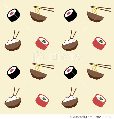Sushi, noodles and rice, seamless pattern, vector. 98500889