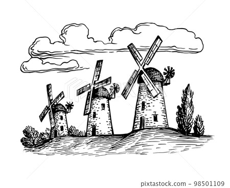 Old tower mills ink sketch. 98501109