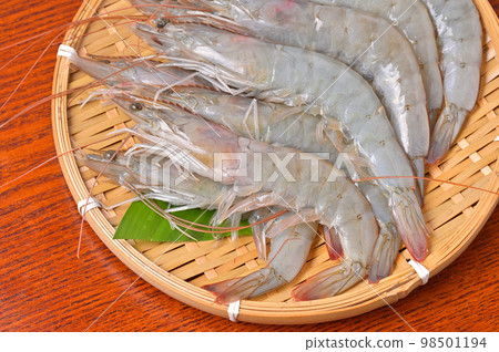 南美白對蝦，南美白對蝦，南美白對蝦。蝦，蝦，海鮮配料。未加熱和未煮熟。 98501194