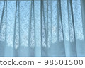 Windows and curtains with clear blue sky 98501500