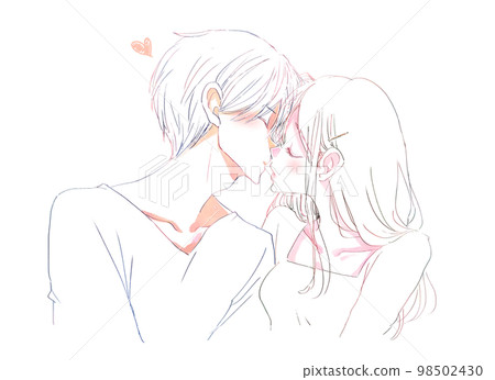 Line Drawings Men Women Kiss Stock Illustration 2184337023