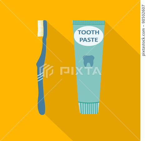 Dental hygiene medical concept with toothbrush and toothpaste on yellow background. Vector illustration 98502607