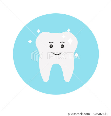 Cute tooth with smile. Healthy tooth concept vector illustration. Isolated on blue background. Cute tooth with smile. Healthy tooth concept vector illustration. Isolated on blue background. 98502610