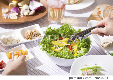 Salad A bird's-eye view of the food at the home party Salad A bird's-eye view of the food at the home party 98502818