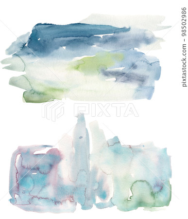 Watercolor texture with blue, violet and green spots. Hand painted beautiful illustration with spots isolated on a white background. For design, printing, fabric or background. 98502986