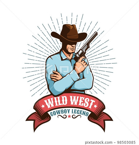 Western Cowboy with gun - retro badge Western Cowboy with gun - retro badge 98503085