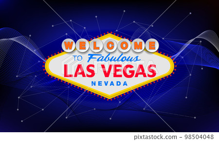Classic retro Welcome to Las Vegas sign on colorful background. Simple modern vector style illustration. Blue Classic retro Welcome to Las Vegas sign on colorful background. Simple modern vector style illustration. Blue 98504048
