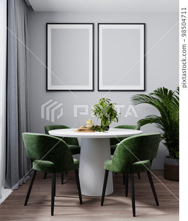 Frame mockup in home interior with decoration, living room in green color, 3d render 98504711