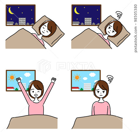 一組睡在蒲團上的女人和一個早上醒來時失眠的女人 98505380