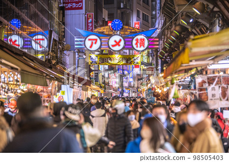 東京市容日本電暈不幸，但沒有行動限制。 Ameyoko在電暈災難前熙熙攘攘......戶外沒有感染風險 98505403