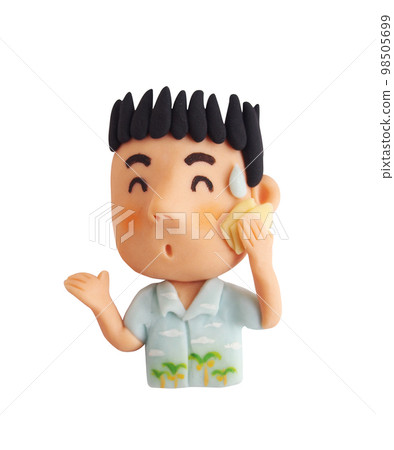 夏威夷衫男上半身斜擦汗水（黏土立體插畫） 98505699