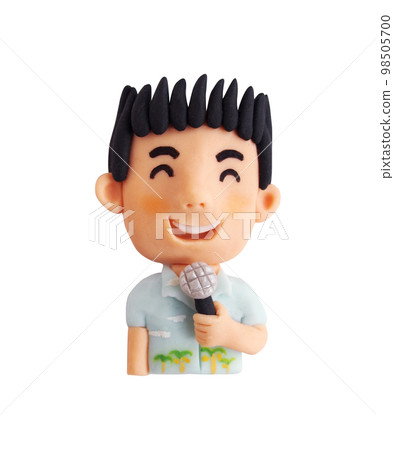阿羅哈襯衫男上半身正面帶麥克風（粘土立體圖） 98505700