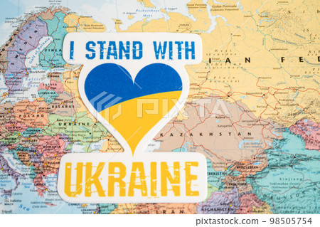 Bangkok, Thailand - September 1, 2022 I stand with Ukraine, flag on world map, stop war with Russia concept. Bangkok, Thailand - September 1, 2022 I stand with Ukraine, flag on world map, stop war with Russia concept. 98505754