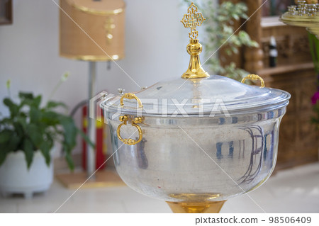 Bowl for Orthodox baptism of children in the temple. Bowl for Orthodox baptism of children in the temple. 98506409