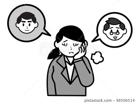 Annoyed business woman shaken by two men 98506514