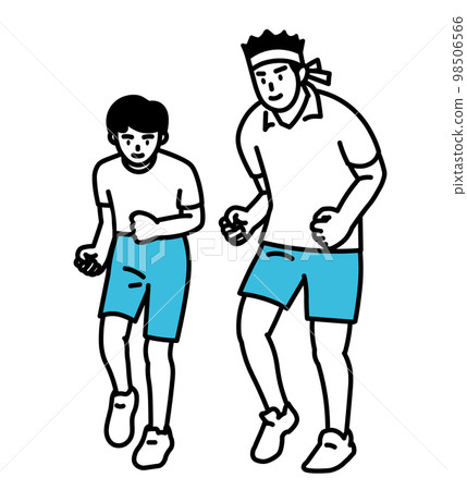 Illustration of a training child supported by a hot-blooded coach Illustration of a training child supported by a hot-blooded coach 98506566