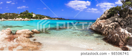 Italy summer holidyas . Sardegna island - stunning Emerald coast (Costa Smeralda) with  beautiful beaches 98506741