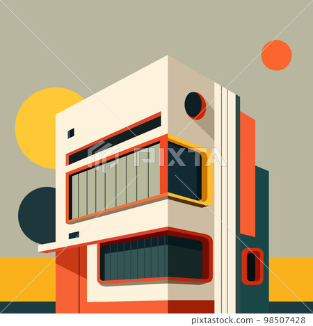 Building illustration in perspective view in flat style. Modern commercial office building Building illustration in perspective view in flat style. Modern commercial office building 98507428