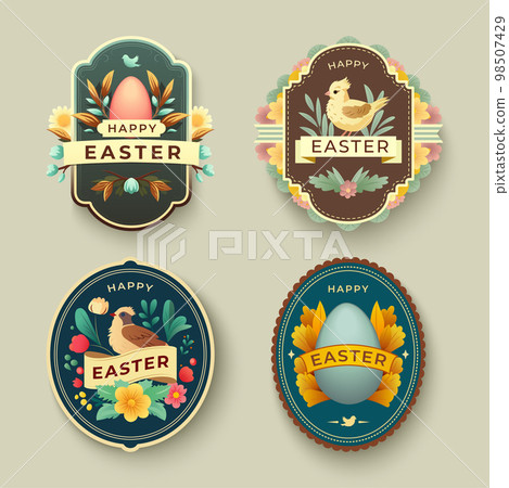 Easter colorful badges set with spring holiday symbols. Labels, ribbons and holiday elements Easter colorful badges set with spring holiday symbols. Labels, ribbons and holiday elements 98507429