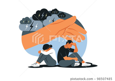 Concept of divorce, misunderstanding in family. Disagreement, relationship troubles. Man and woman in a quarrel. Conflicts between husband and wife. Vector. Concept of divorce, misunderstanding in family. Disagreement, relationship troubles. Man and woman in a quarrel. Conflicts between husband and wife. Vector. 98507485