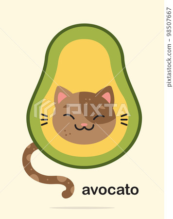 Cartoon avocado cat. Vector illustration 98507667