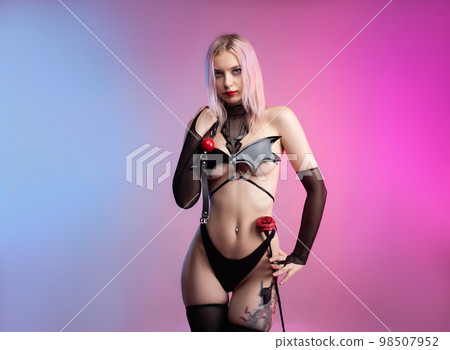 Latex Sexy Lingerie. leather bra. bdsm accessories isolated. Stock