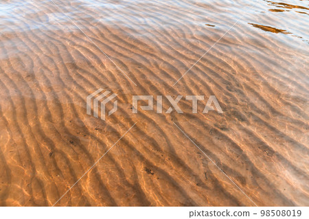 Seabed with wavy pattern on sand under shallow water Seabed with wavy pattern on sand under shallow water 98508019