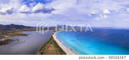 Italy. Sardegnia island nature scenery and best beaches. Aerial drone panoramic view  98508367