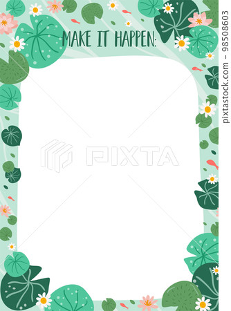To do list template with green water lily leaves, flowers, koi fish. Floral check list design template, daily planner blank. Vector illustration. 98508603